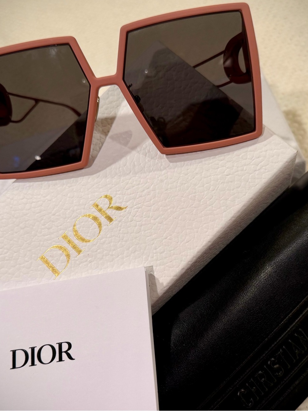 Dior Square Sunglasses in Dusty Pink with Dark Lenses